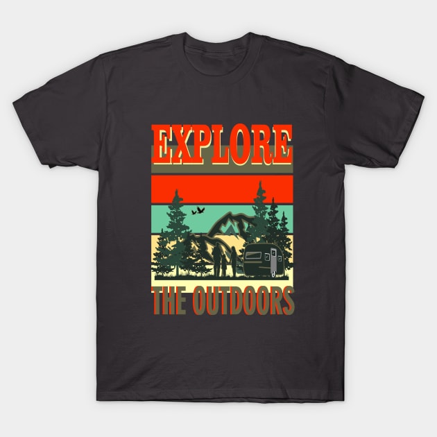 Explore The Outdoors Camping Retro Vintage  Sunset T-Shirt by AdrianaHolmesArt